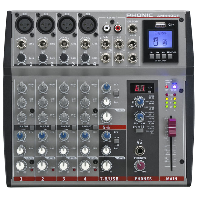 Mixer Phonic AM440DP con efectos y USB - AM440DP GY MIXER ANALOGO USB PHONIC