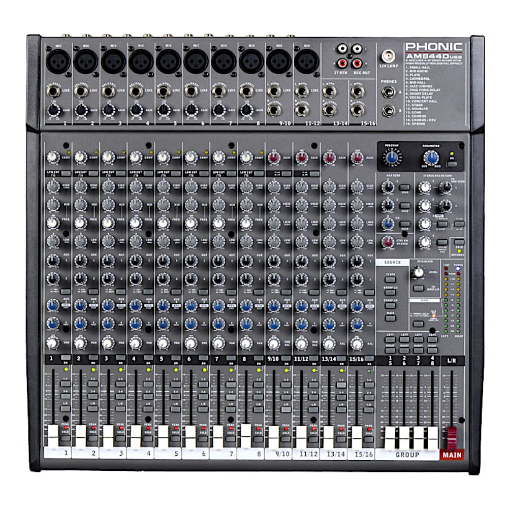 Mixer Phonic AM844D con efectos y USB - AM844D USB GY MIXER ANALOGO PHONIC