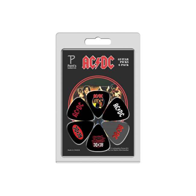 Pack de 6 uñetas Perri's Leathers diseño de AC/DC LP-ACDC1 - LP-ACDC1 PACK UÑETAS 6 AC-DC PERRI'S LEATHERS