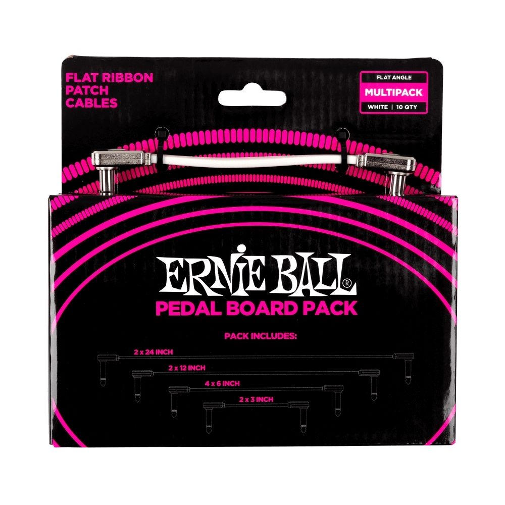 Pack multiple patch cable Ernie Ball Flat ribbon - P06387 FLAT RIBBON WH PATCH CABLES PEDALBOARD ERNIE BALL