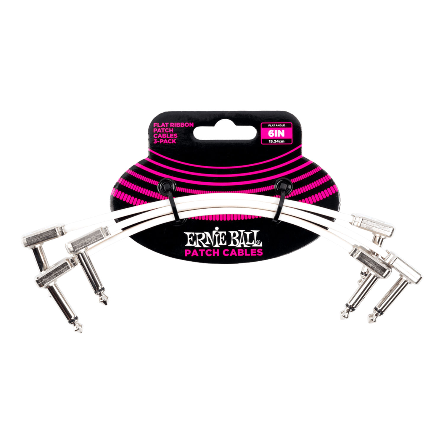 Pack de 3 Cable Patch Ernie Ball Flat Ribbon P06385 15 CM- White - P06385 PACK 3 CABLE PATCH FLAT RIBBON WHITE 15 CM ERNIE BALL