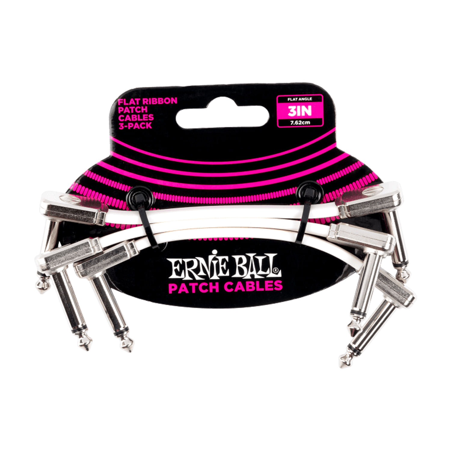 Pack de 3 Cable Patch Ernie Ball Flat Ribbon P06384 7 CM - White - P06384 PACK 3 CABLE PATCH FLAT RIBBON WHITE 7 CM ERNIE BALL