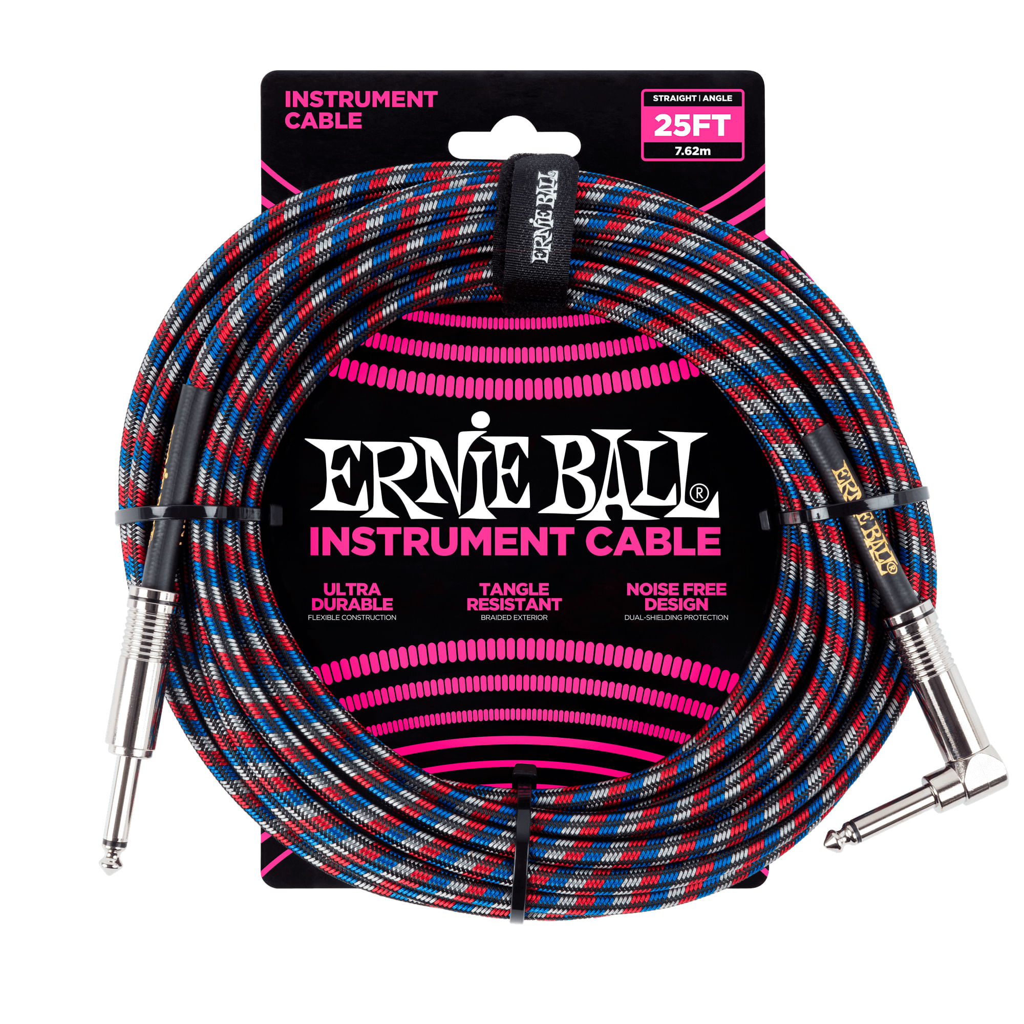 Cable para instrumento Ernie Ball P06063 7.5 mts - Multicolor - P06063 CABLE INSTRUMENTO BK/RD/BL/WHT 7,5 M ERNIE BALL