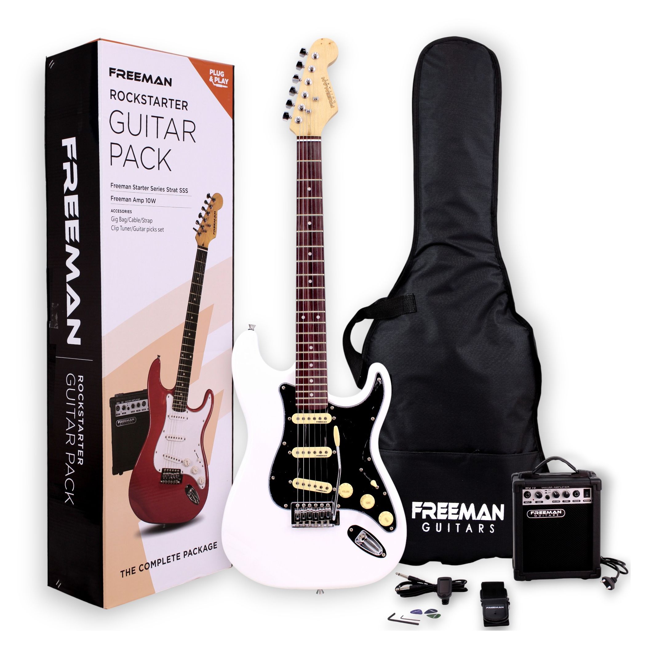 Pack de guitarra eléctrica Freeman Rockstarter - White - ROCKSTARTER WH PACK GUITARRA ELECTRICA FREEMAN