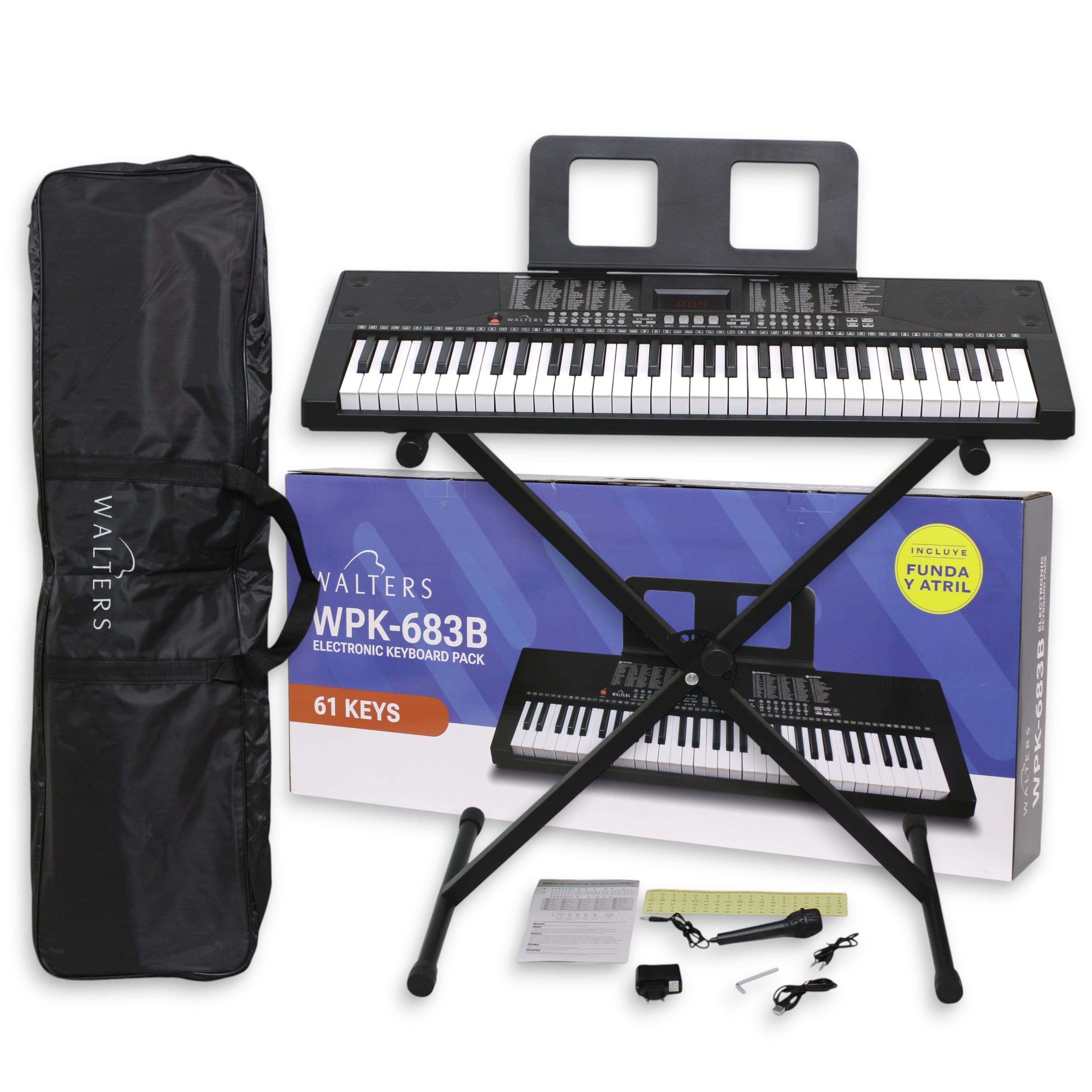 Teclado personal multifunción 61 teclas Walters con funda y soporte WPK-683B - PACK TECLADO PERSONAL BD-683D + FUNDA Y ATRIL WALTERS