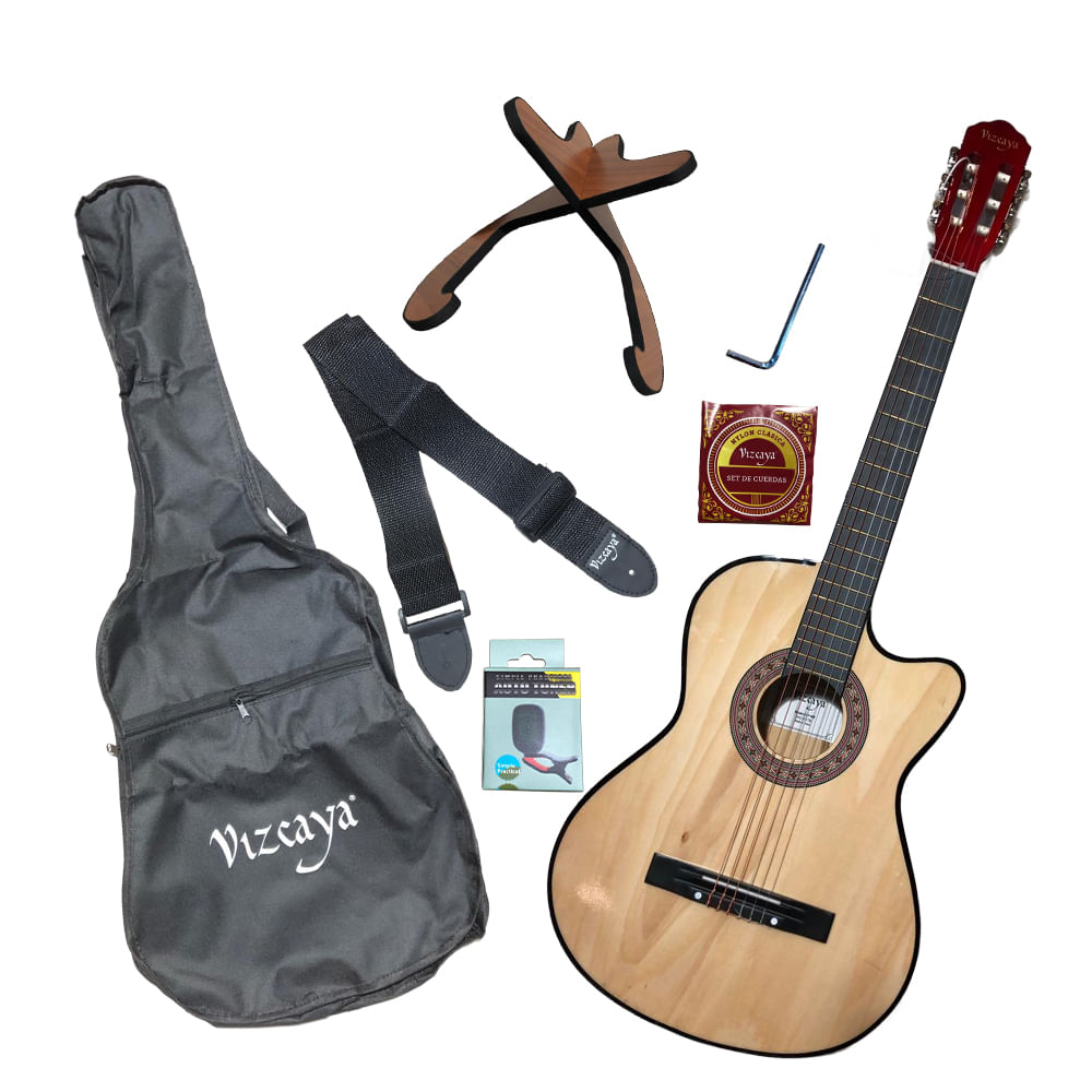 Pack Guitarra Clásica Vizcaya CGP-WN PACK (Funda-Afinador-Cuerdas-Atril-Correa) - CGP-WN PACK GUITARRA ACUSTICA (BAG+STRAP+STAND+TUNER+STRING SET) VIZCAYA